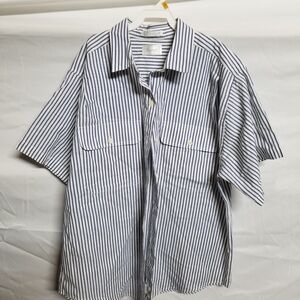 Foxcroft Men's Navy Striped Button Down Shirt